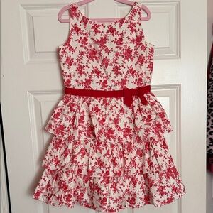 Janie and Jack Floral Red and White Dress with a Bow, Size 12, NWT